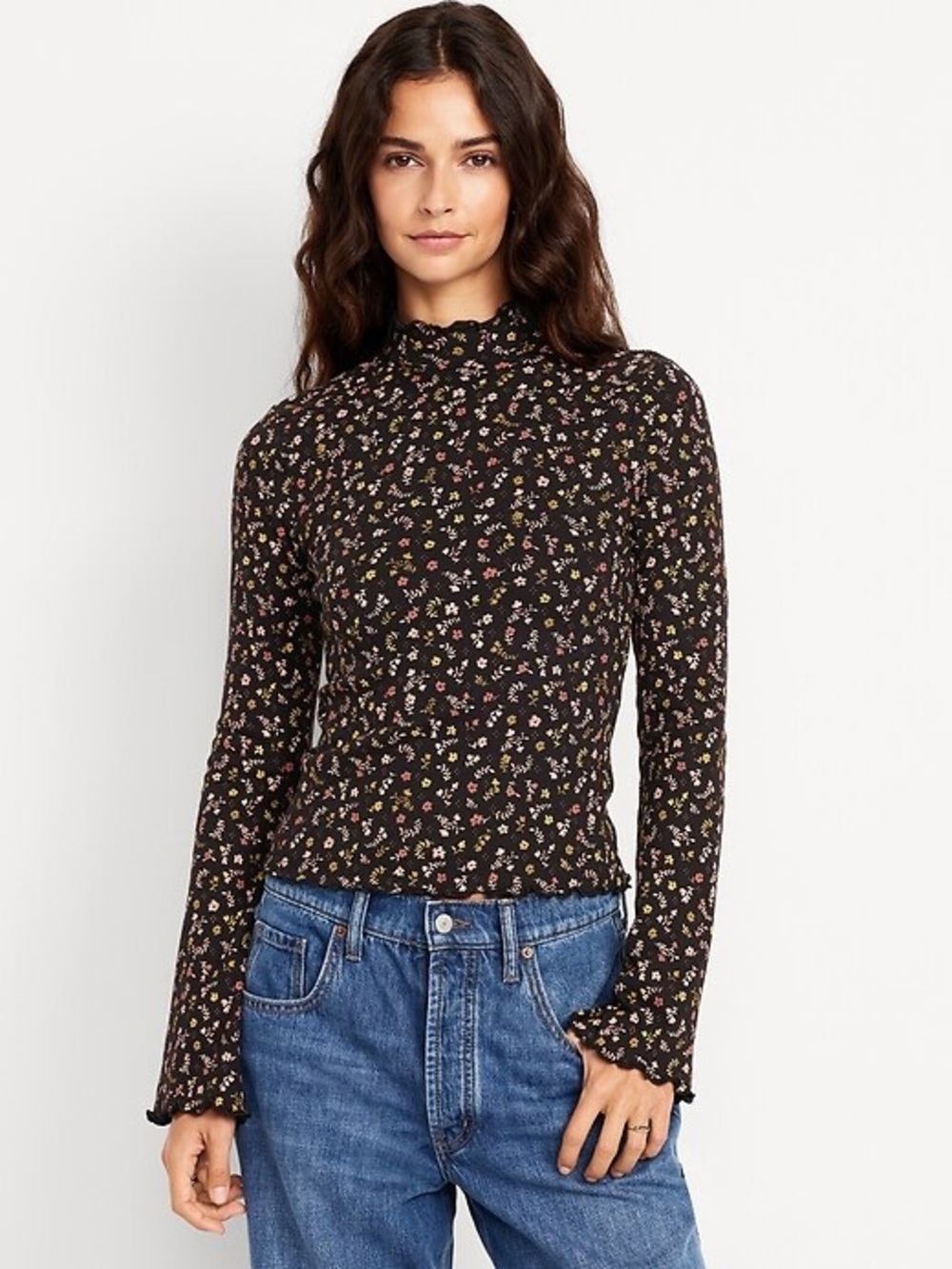 Old Navy Mock-Neck Lettuce-Edge Rib Top